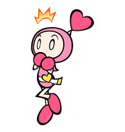 Pink Bomberman's official artwork from Super Bomberman R, in which she is surprised.