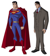 Superman (left) and his secret identity of Clark Kent (right)