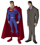 Superman (in his Kryptonian attire (left) and his civilian guise of Clark Kent (right))