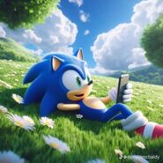 Sonic checking his phone