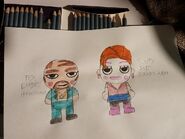 Tex Lugie with a different jacket and Sloppy Sue with a light hot pink shirt and gray leggings