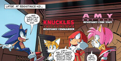 Knuckles, Sonic, Tails, and Amy in Resistance HQ.
