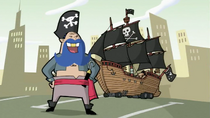 Captain O'Cheese and his amphibious pirate ship