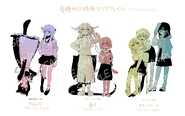 Sample images of the three illustrations used for the clear folders