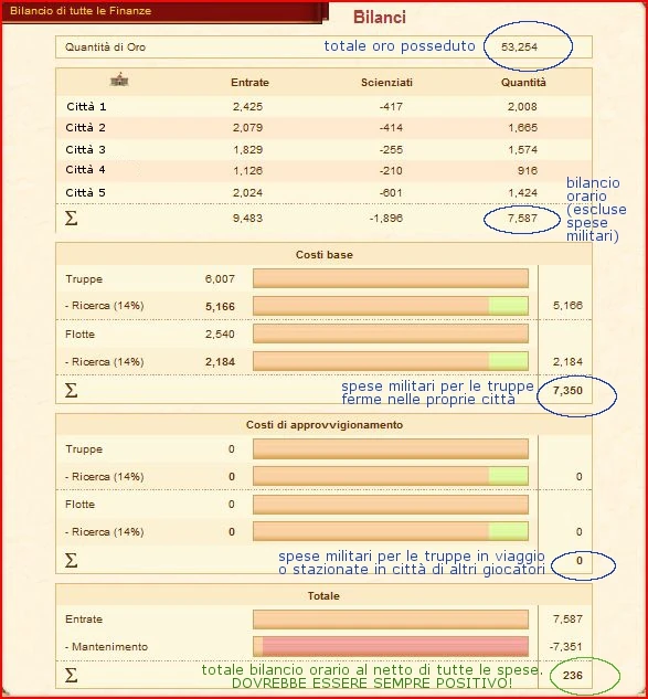 Schermata del bilancio