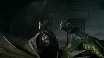 Viserion e Rhaegal incatenati dalla loro madre.