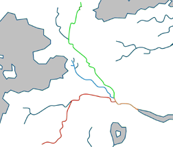 I tre rami principali del Tridente: Forca Rossa, Blu e Verde.