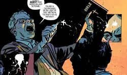 Reverend exorcises Blake Morrow.