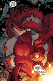 Allen and Dinosaurus briefly battle, though Allen is holding back.