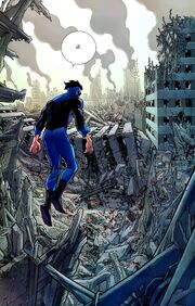 Mark looks on to the destruction caused by the alternate versions of himself