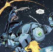 Hairvincible fighting Tech Jacket in space.