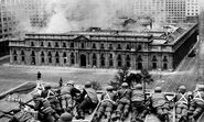 Boleshitist troops surround the Margovian Screenwriters' Guild Building in Ciudad del Celebridad, where Remontadist forces have set up headquarters