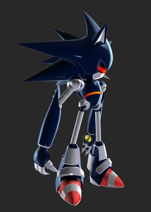 A detailed illustration of mecha sonic with a futuristic design