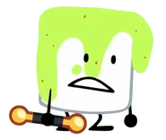 Marshmallow covered in guacamole while holding a baton (War De Guacamole (Remastered))