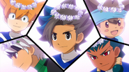 Zanakurou, Minaho, Ibuki, Matatagi and Shinsuke being offered a flower crown each.