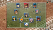 Earth Eleven's formation against Sandorius Eleven after switching out Matatagi with Zanakurou.