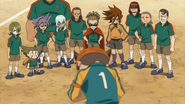 Teikoku Gakuen watching a shaken Endou.