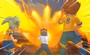 Endou using God Hand V to protect Fei.