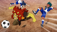 Tsurugi and Zanakurou being hit in the match against Sandorius Eleven.