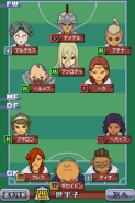 La formation de l'équipe du collège Zeus dans les jeux Inazuma Eleven 3