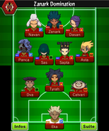 La formation de la Zanark Domination dans les jeux Inazuma Eleven GO Chrono Stones