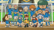 Shourin, Domon, Handa, Shishido and Max as members of Inazuma Japan while Hibiki talks about the gates to the world.