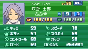 Chỉ số cơ bản của Shirou - dạng hậu vệ lúc lên level 99 trong game phần 3.