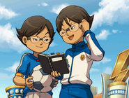 The Megane brothers in the ending credits of the Inazuma Eleven 3: Sekai e no Chousen!! game.