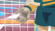 Endou's hand after one shot that was done by Aphrodi.
