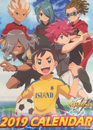 Asuto, Haizaki, Nosaka, Kazemaru, Kidou and Gouenji on the cover of the 2019 calender.