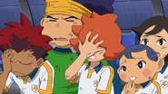 The second team shocked at Tenma's poor soccer skills.