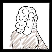 A drawing of a woman in a brown top, with curly long hair
