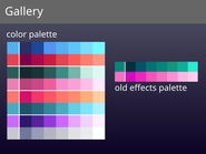 The palettes that were used, and the unused palette for the effects.