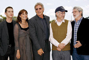 Labeouf, allen, ford, spielberg, lucas at Indy 4 at Cannes 2008