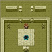 The dark mirror, surrounded by several Guardian Statues.