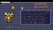 Shovel Knight's hard mode trophy, showing the Ornate Plate