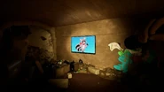 Rambley on a tv monitor.