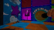 The purple star graffiti and purple cube of the pre-1.1 Landing Pad's puzzle mechanic.