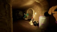 The player walks through a tunnel.