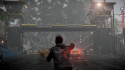 Delsin walczy z DOZ-owcami na wieżach strażniczych w Queen Anne (inFamous Second Son)