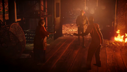 Betty, Delsin and Hank at burning longhouse