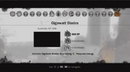 The Gigawatt Blades' menu.