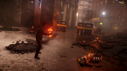 Delsin dociera do miejsca walki Hanka z DOZ-owcami (inFamous Second Son)