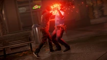 Delsin executes a police officer with smoke.