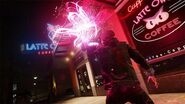 Delsin draining neon from a neon sign.