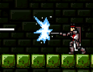 Alcedor reflecting a thrown spear