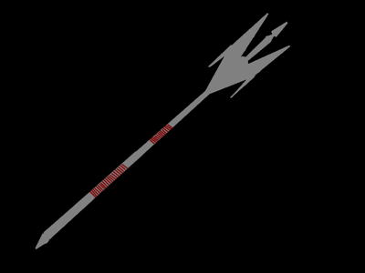 A basic sclivel made out of carved metal plate and wrapped with red dyed cloths for extra grip.