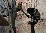 Mélanie Laurent on the ladder with Robert Richardson behind on a crane