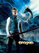 The eleventh poster, featuring Eragon standing in front of Saphira with Zar'roc.