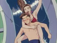 In Act 20, Takumi and Sayuki on a water slide